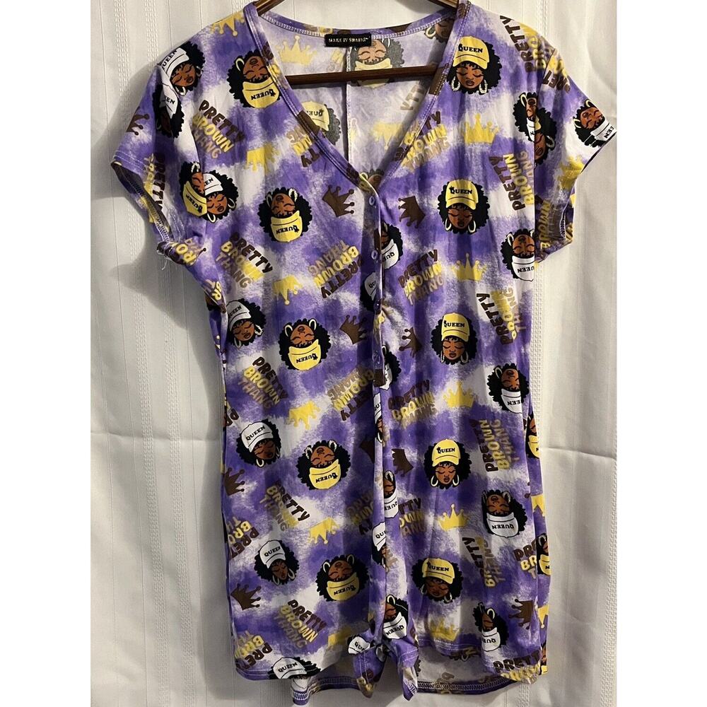 Make It Rains Colorful Hip-Hop V-Neck Size 1 XL Short Sleeve Stretchy Romper